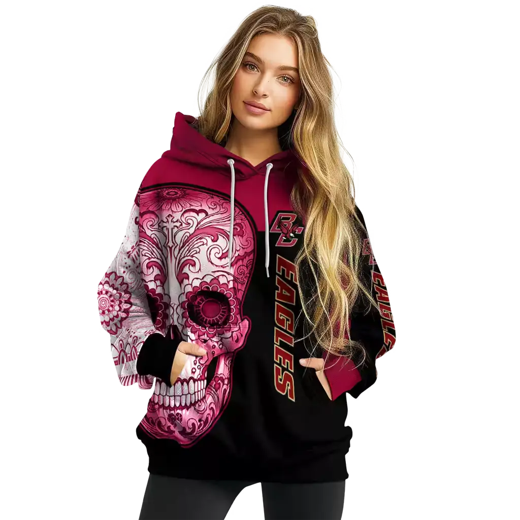 boston college eagles sugar skull maroon black hoodie high quality boston college eagles sugar skull maroon black hoodie high quality