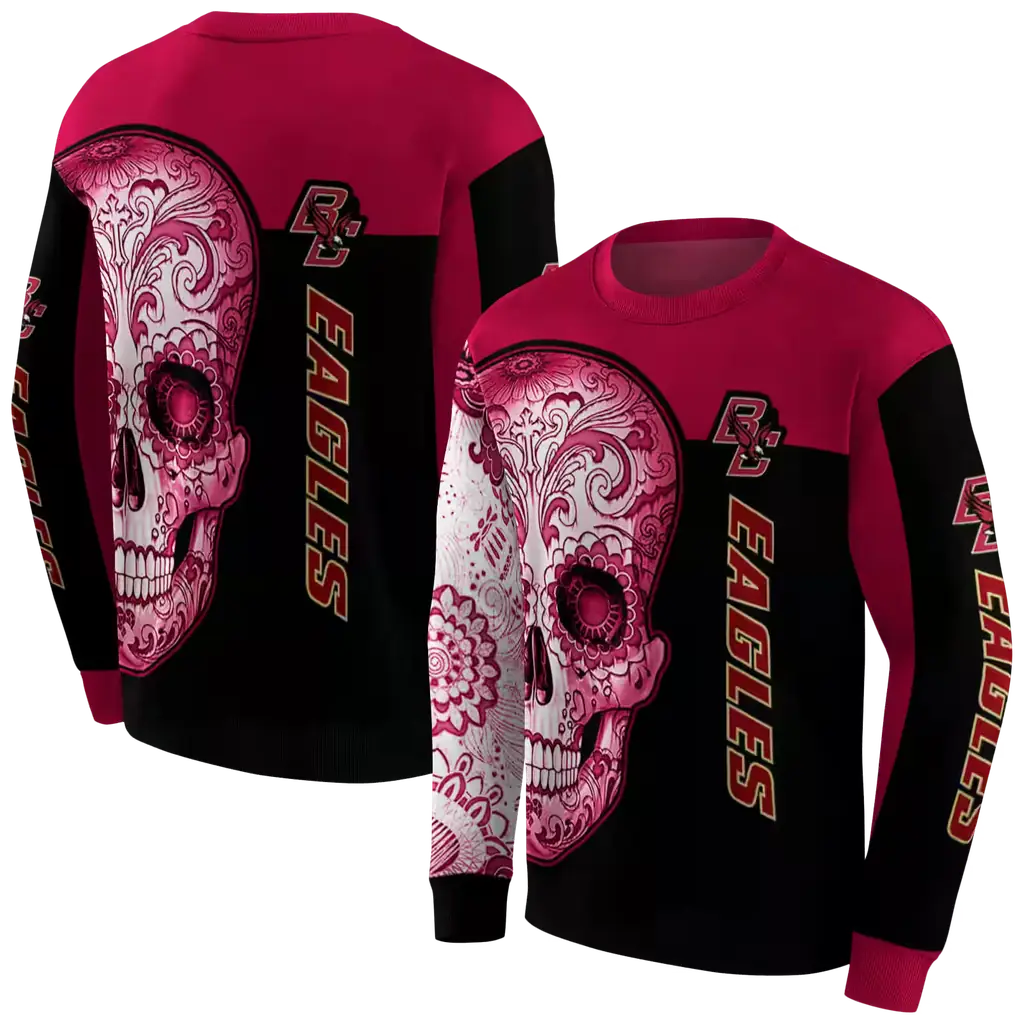 boston college eagles sugar skull maroon black hoodie premium grade boston college eagles sugar skull maroon black hoodie premium grade
