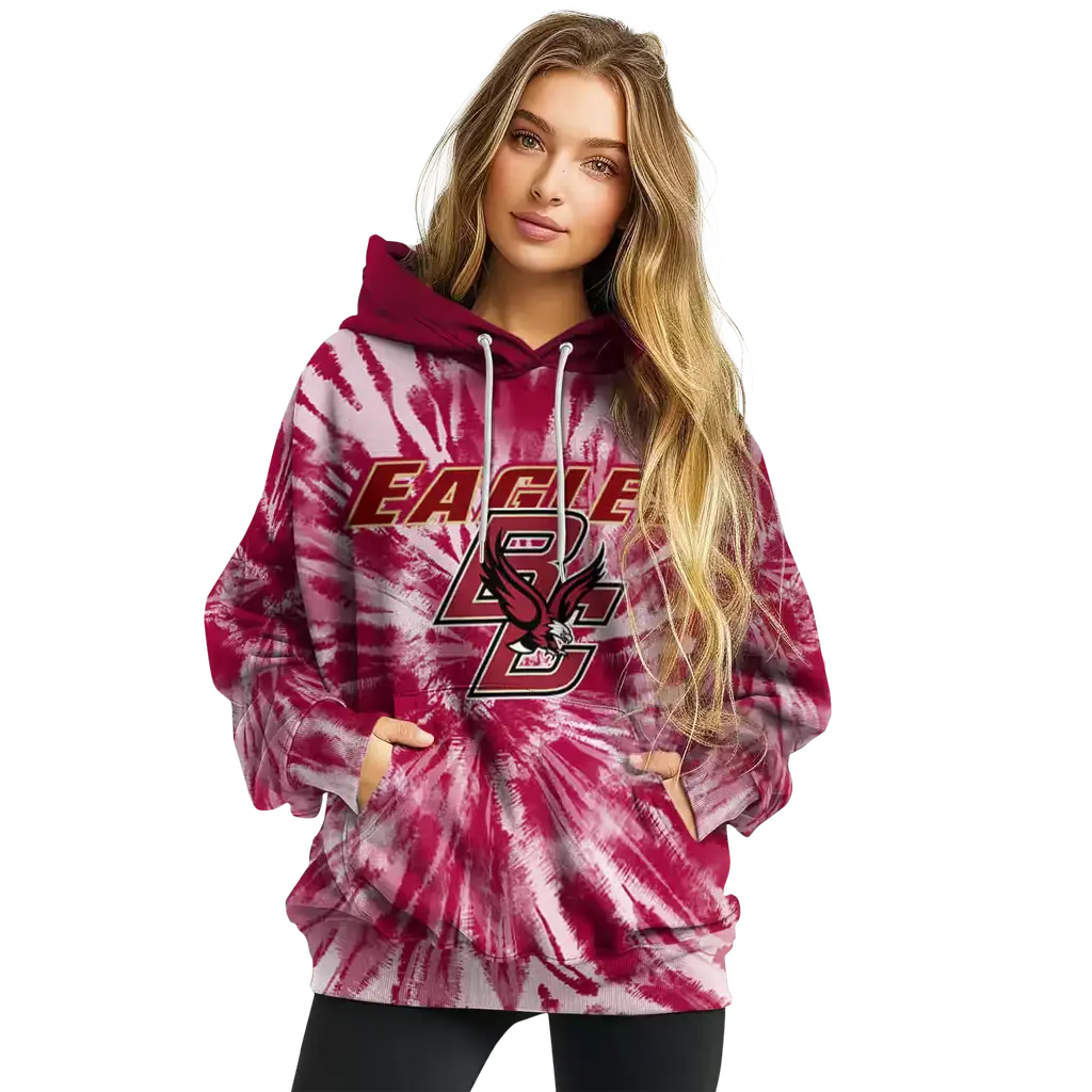 boston college eagles tie dye pattern maroon hoodie high quality boston college eagles tie dye pattern maroon hoodie high quality