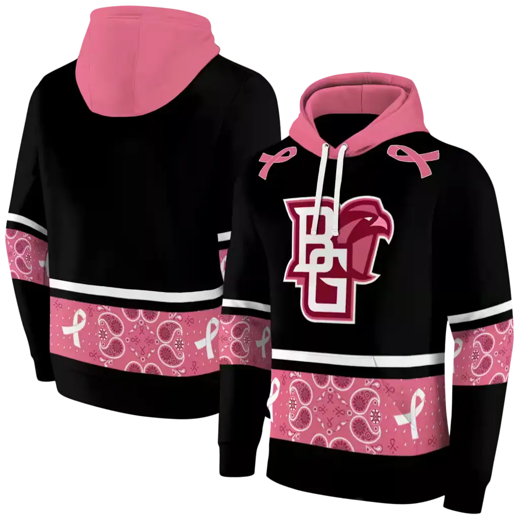 bowling green falcons awareness ribbon black pink hoodie fashion forward bowling green falcons awareness ribbon black pink hoodie fashion forward