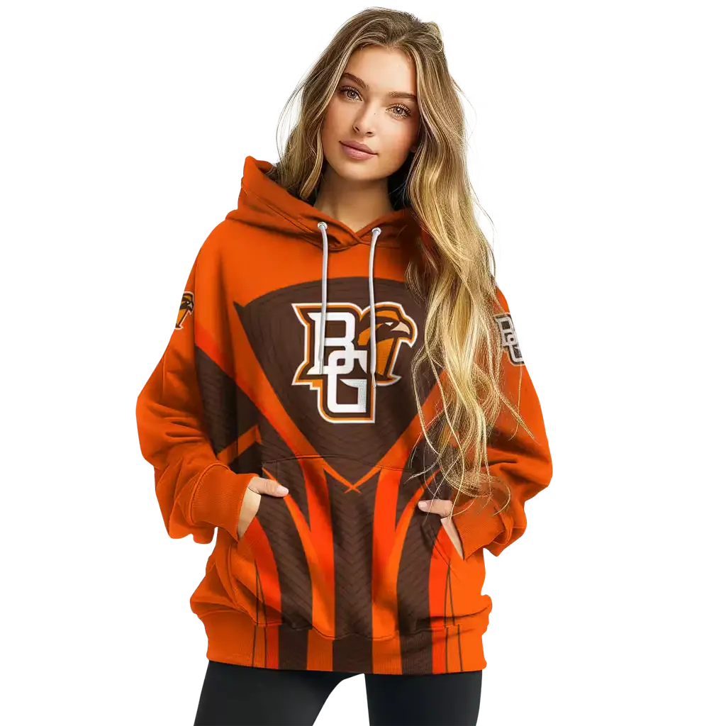 bowling green falcons concentric lines orange black hoodie high quality bowling green falcons concentric lines orange black hoodie high quality