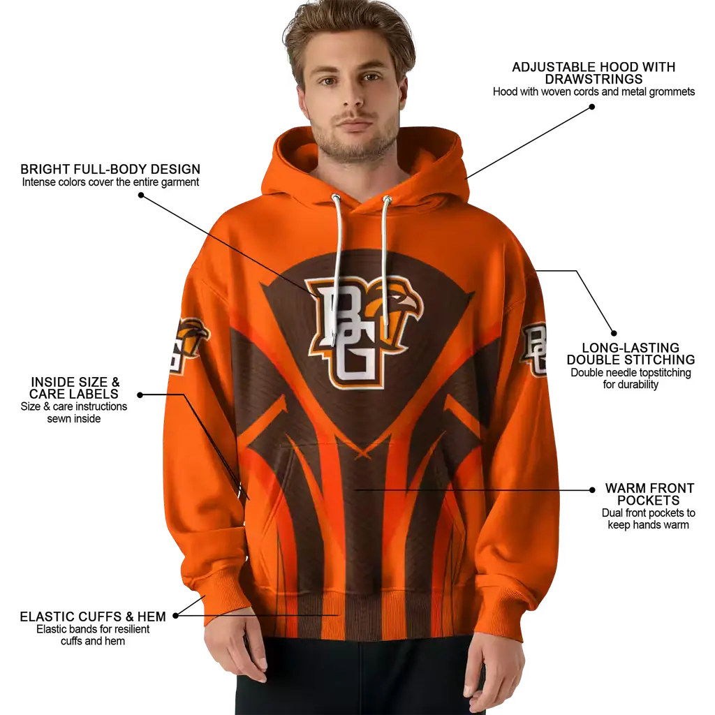 bowling green falcons concentric lines orange black hoodie latest model bowling green falcons concentric lines orange black hoodie latest model