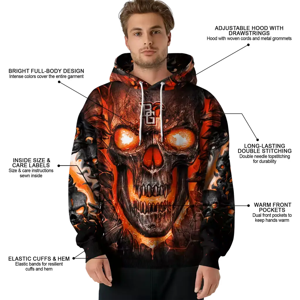 bowling green falcons demonic skull orange black hoodie latest model bowling green falcons demonic skull orange black hoodie latest model