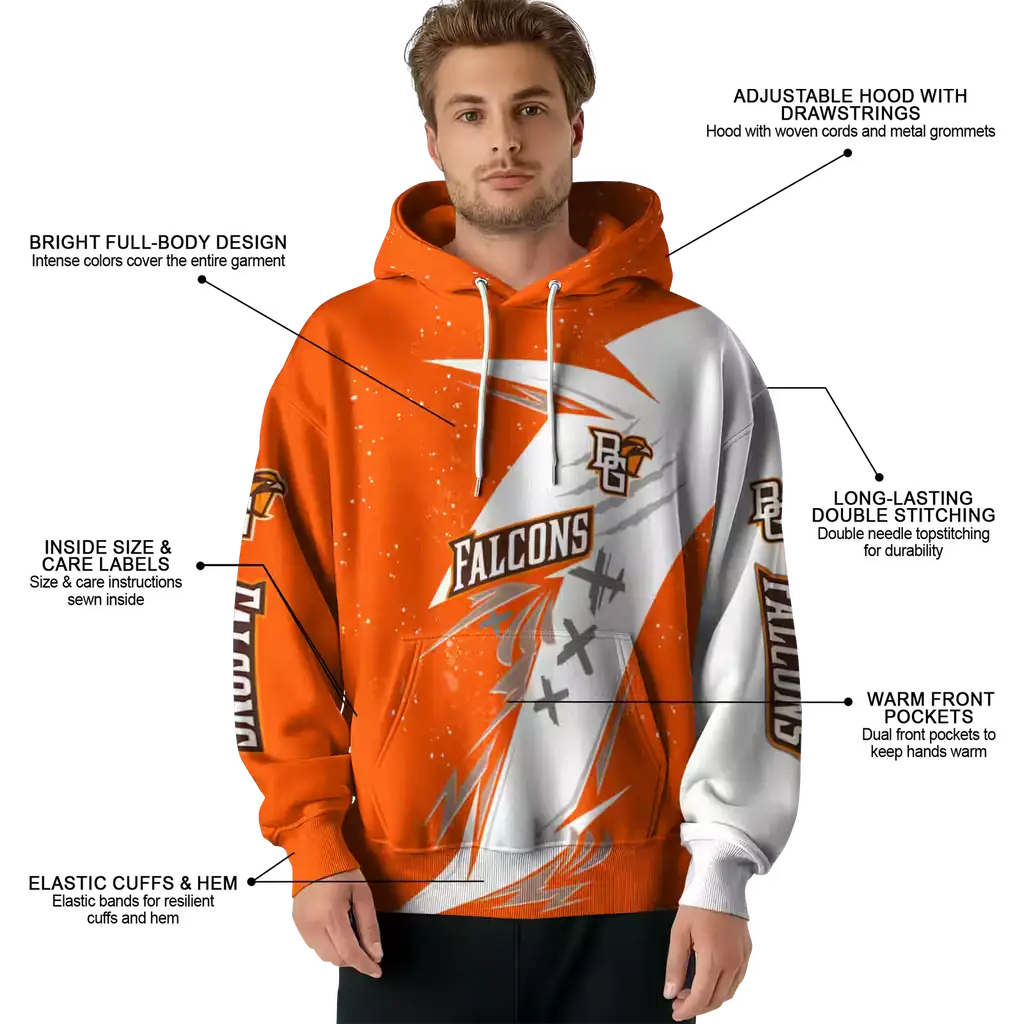 bowling green falcons dynamic slash orange white hoodie latest model bowling green falcons dynamic slash orange white hoodie latest model