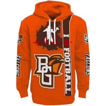 bowling green falcons football heartbeat orange hoodie best selling