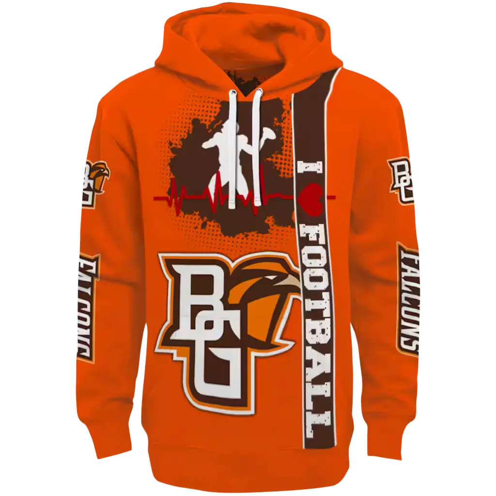 bowling green falcons football heartbeat orange hoodie best selling bowling green falcons football heartbeat orange hoodie best selling