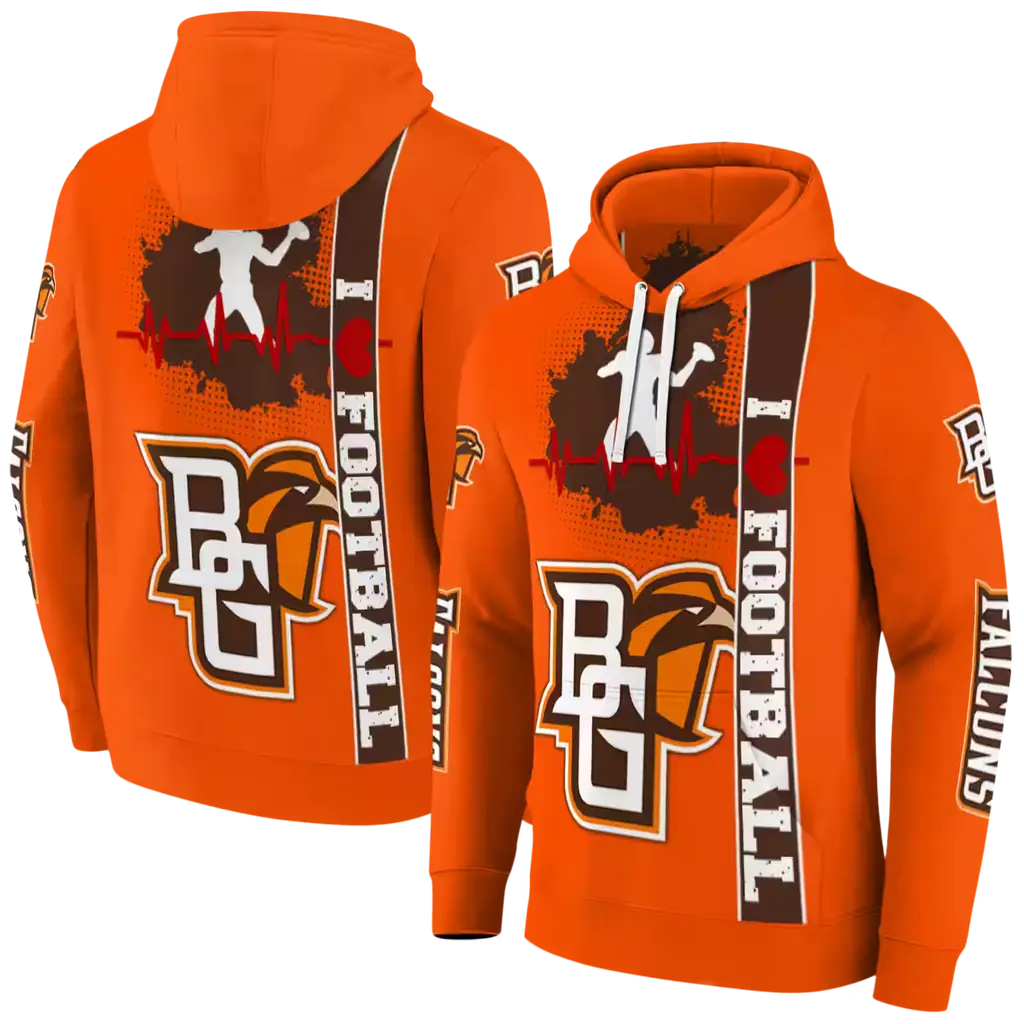 bowling green falcons football heartbeat orange hoodie fashion forward bowling green falcons football heartbeat orange hoodie fashion forward