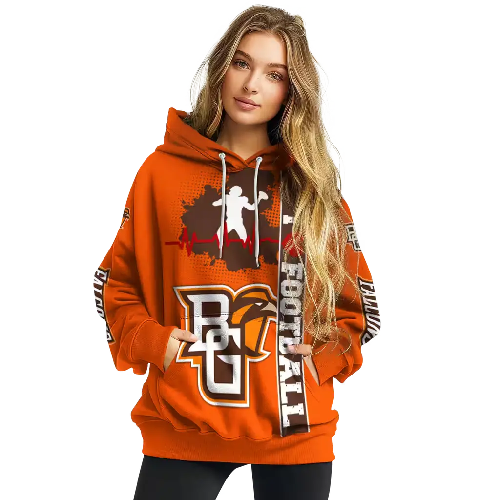bowling green falcons football heartbeat orange hoodie high quality bowling green falcons football heartbeat orange hoodie high quality