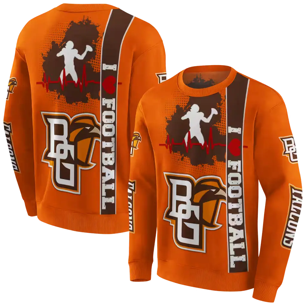 bowling green falcons football heartbeat orange hoodie premium grade bowling green falcons football heartbeat orange hoodie premium grade