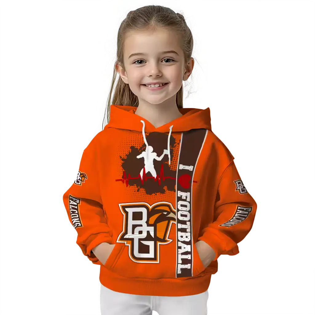 bowling green falcons football heartbeat orange hoodie top rated bowling green falcons football heartbeat orange hoodie top rated
