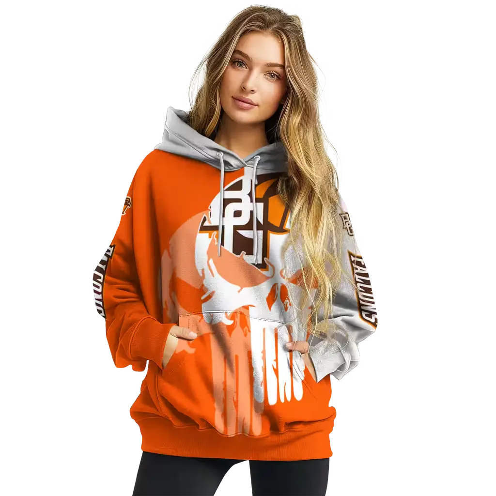 bowling green falcons graphic punisher orange white hoodie high quality bowling green falcons graphic punisher orange white hoodie high quality