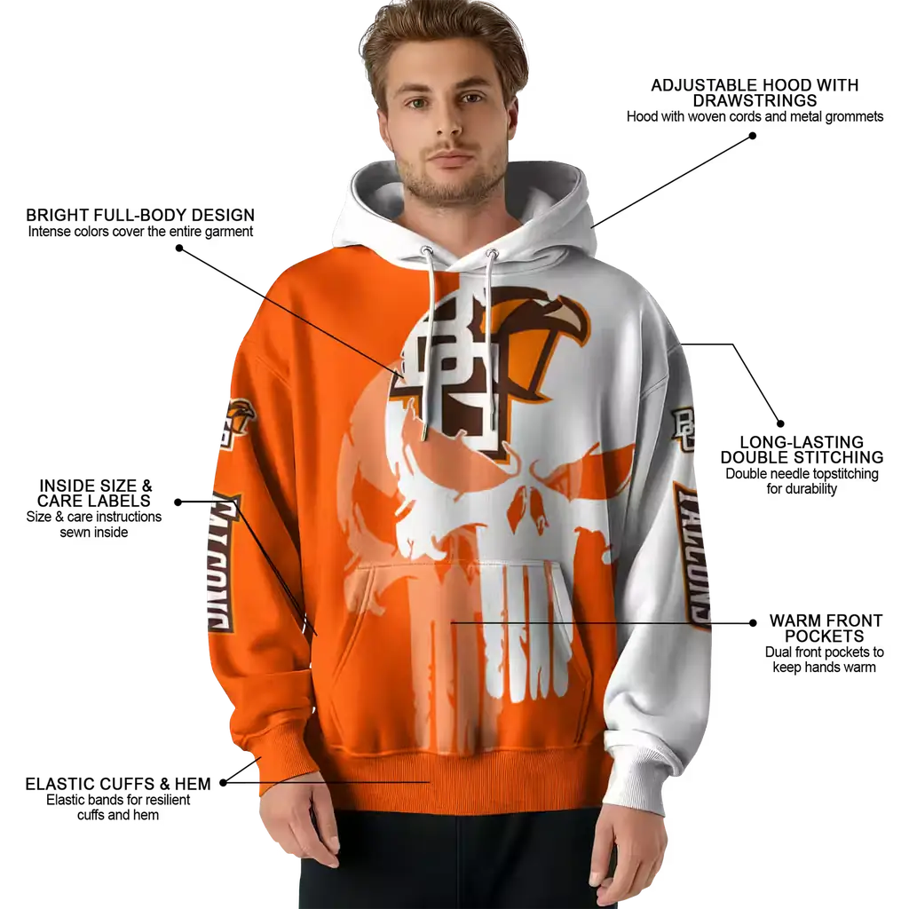 bowling green falcons graphic punisher orange white hoodie latest model bowling green falcons graphic punisher orange white hoodie latest model