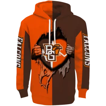 bowling green falcons heartbeat graphic orange hoodie best selling