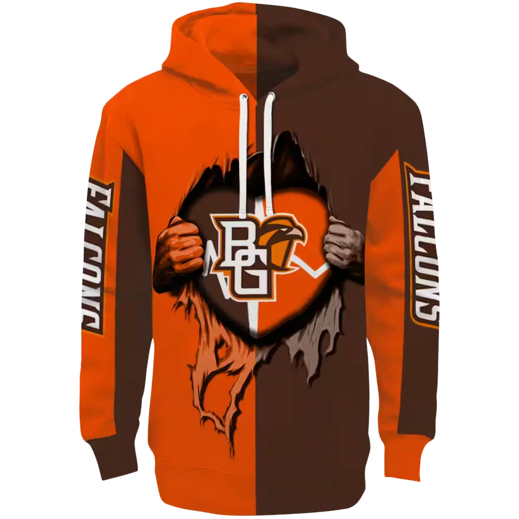 bowling green falcons heartbeat graphic orange hoodie best selling bowling green falcons heartbeat graphic orange hoodie best selling