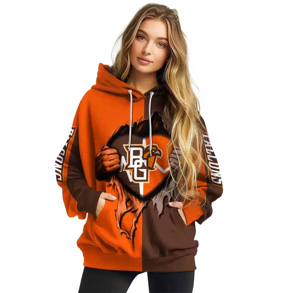 bowling green falcons heartbeat graphic orange hoodie high quality bowling green falcons heartbeat graphic orange hoodie high quality