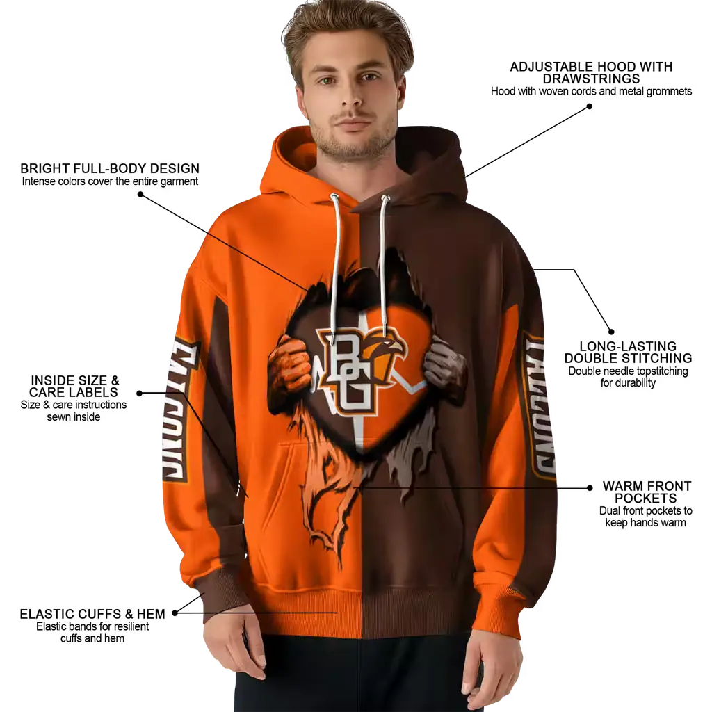 bowling green falcons heartbeat graphic orange hoodie latest model bowling green falcons heartbeat graphic orange hoodie latest model
