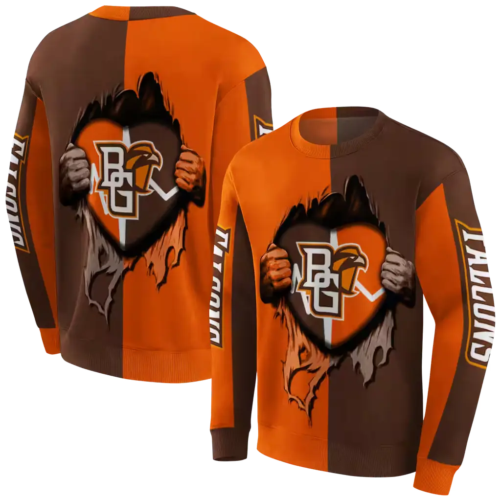 bowling green falcons heartbeat graphic orange hoodie premium grade bowling green falcons heartbeat graphic orange hoodie premium grade