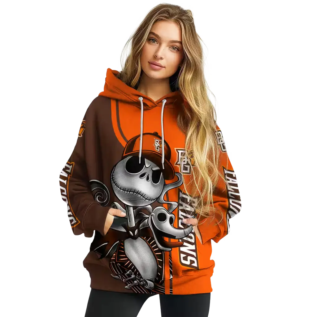 bowling green falcons jack skellington orange hoodie high quality bowling green falcons jack skellington orange hoodie high quality