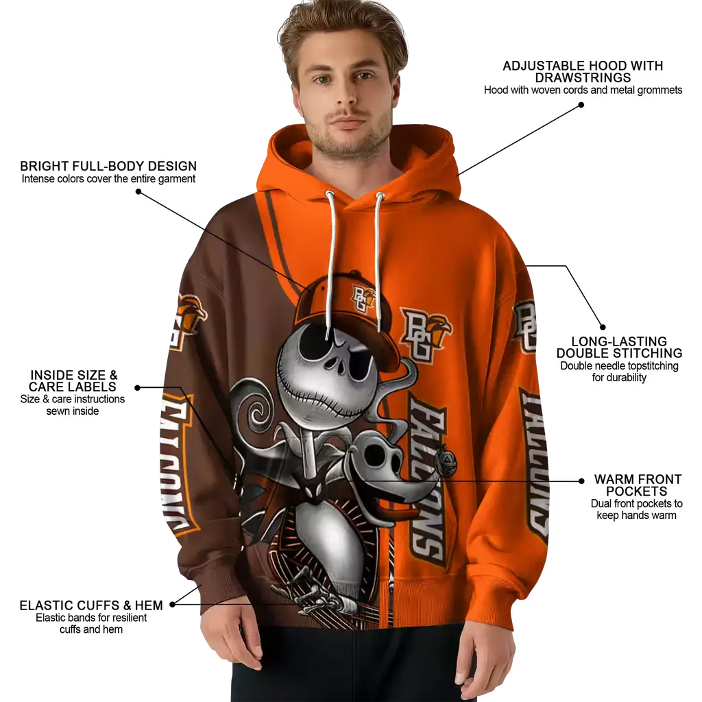 bowling green falcons jack skellington orange hoodie latest model bowling green falcons jack skellington orange hoodie latest model