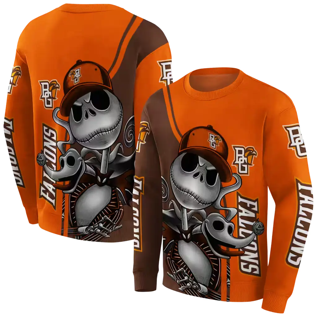 bowling green falcons jack skellington orange hoodie premium grade bowling green falcons jack skellington orange hoodie premium grade