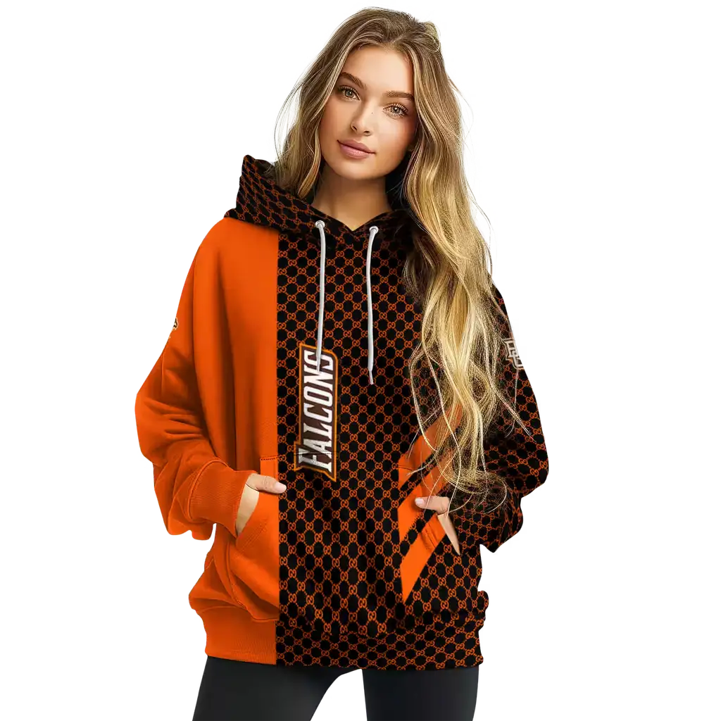 bowling green falcons monogram pattern orange hoodie high quality bowling green falcons monogram pattern orange hoodie high quality