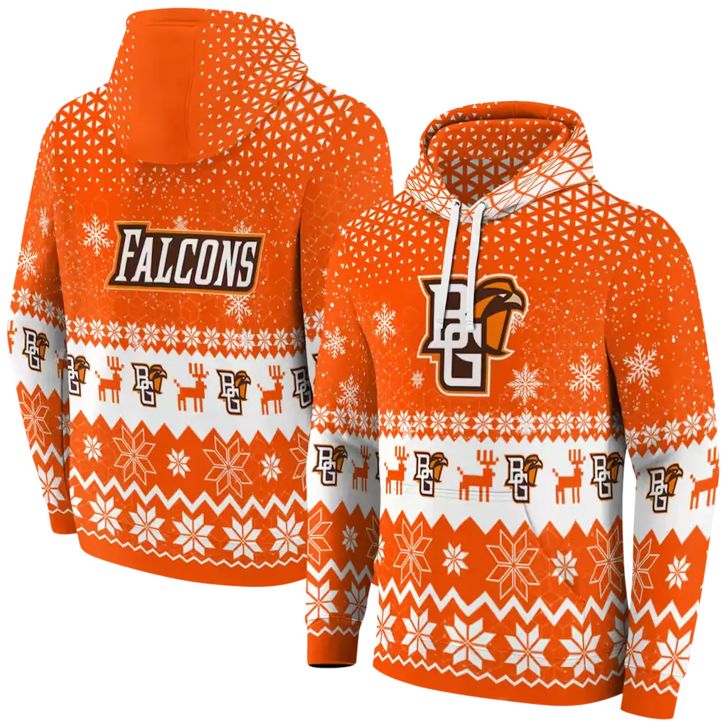 bowling green falcons reindeer motif orange hoodie fashion forward bowling green falcons reindeer motif orange hoodie fashion forward