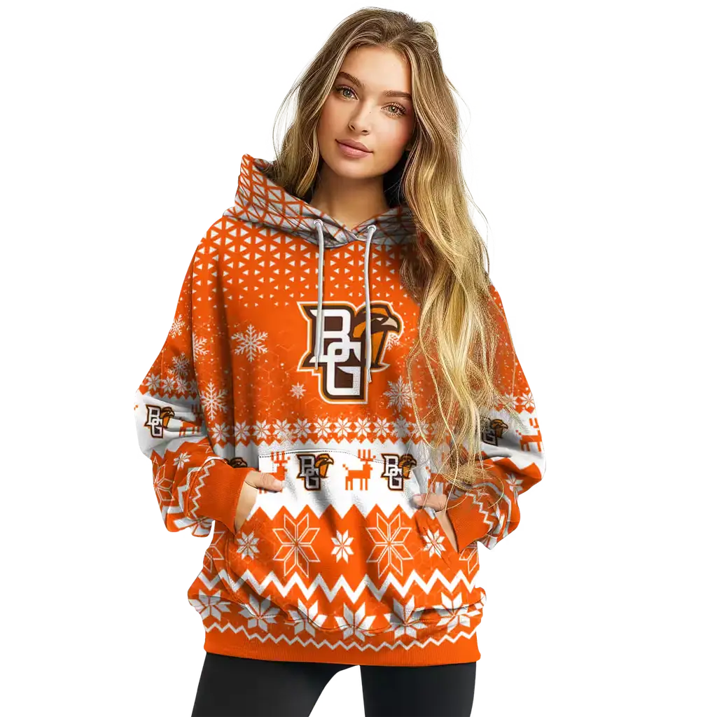 bowling green falcons reindeer motif orange hoodie high quality bowling green falcons reindeer motif orange hoodie high quality