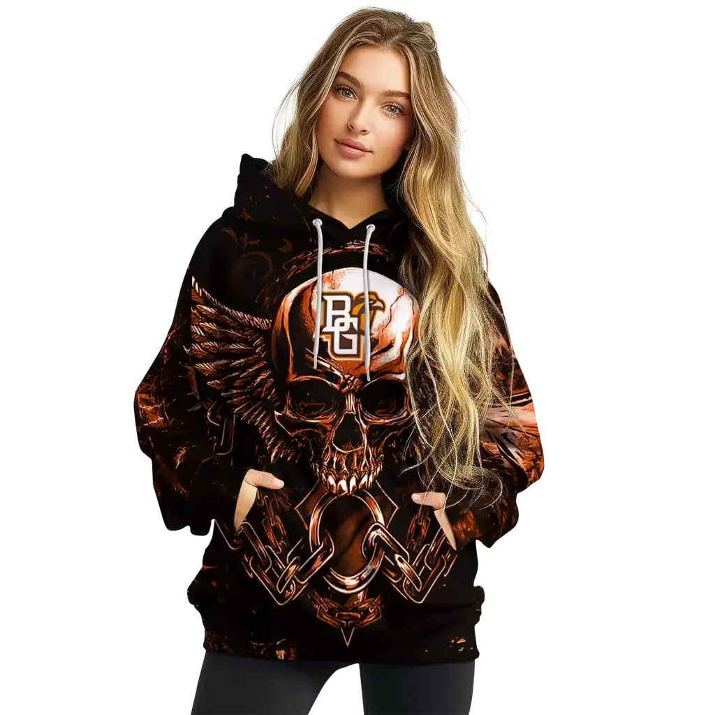 bowling green falcons skull artwork orange black hoodie high quality bowling green falcons skull artwork orange black hoodie high quality