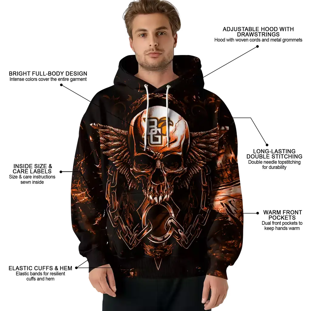 bowling green falcons skull artwork orange black hoodie latest model bowling green falcons skull artwork orange black hoodie latest model