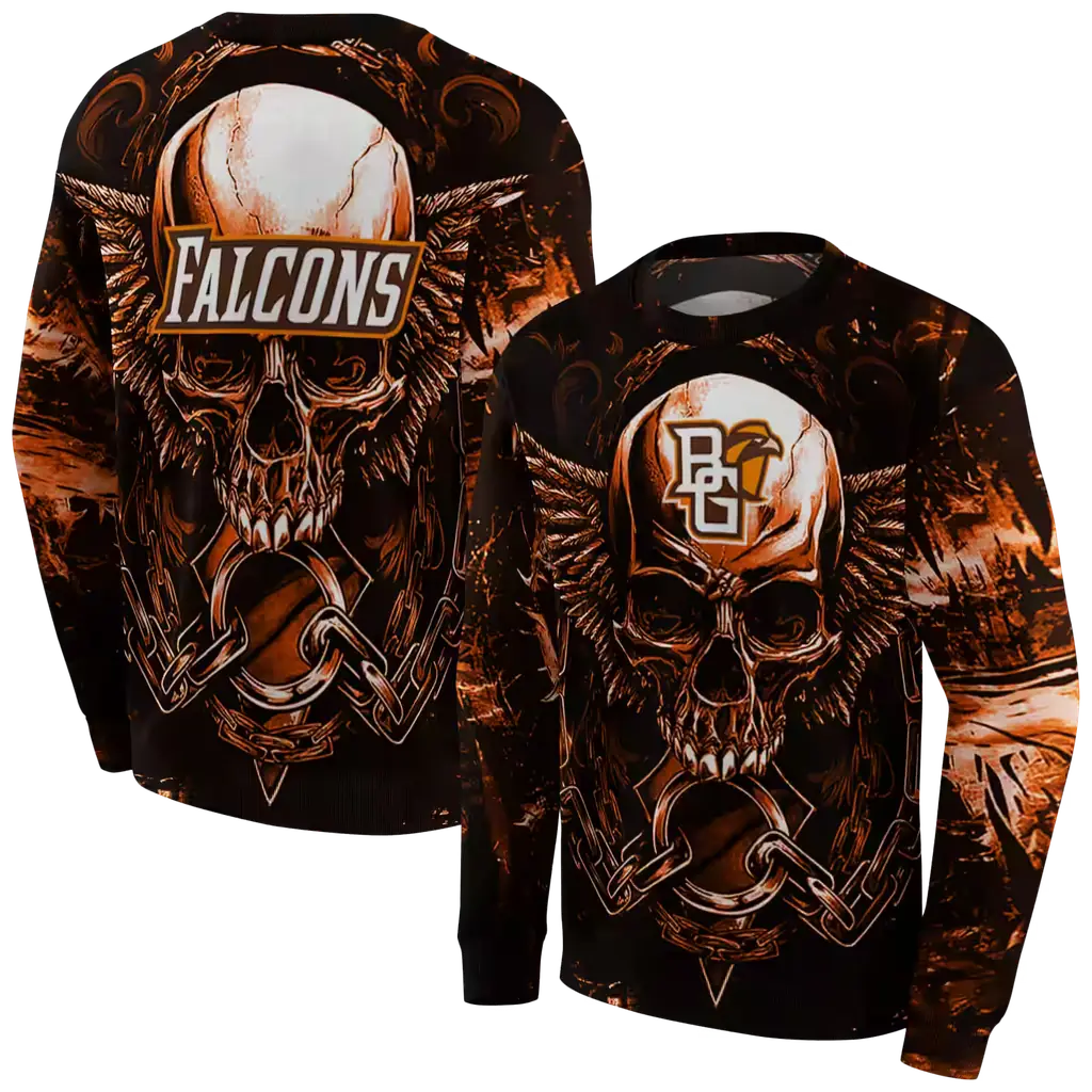 bowling green falcons skull artwork orange black hoodie premium grade bowling green falcons skull artwork orange black hoodie premium grade