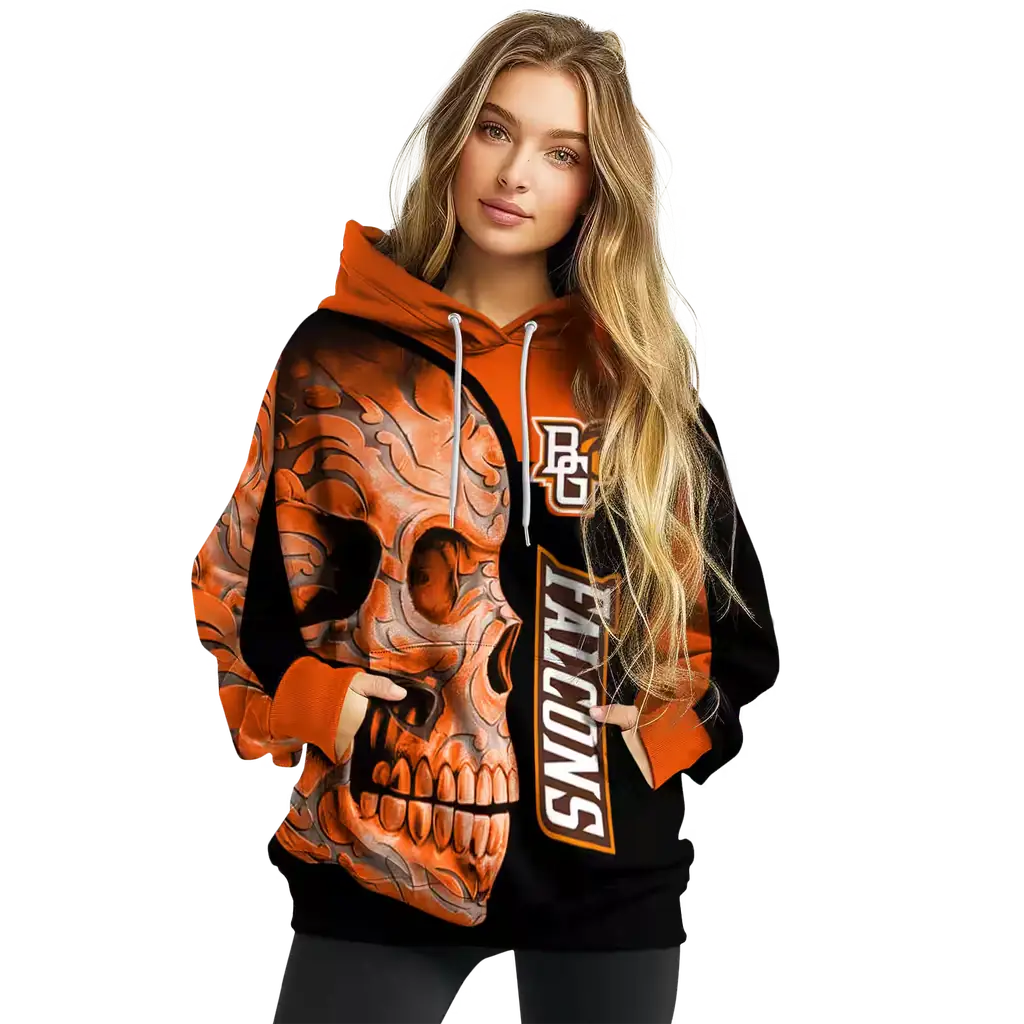 bowling green falcons skull motif orange black hoodie high quality bowling green falcons skull motif orange black hoodie high quality