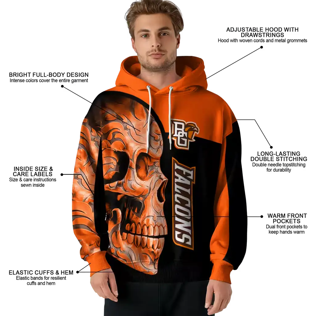 bowling green falcons skull motif orange black hoodie latest model bowling green falcons skull motif orange black hoodie latest model