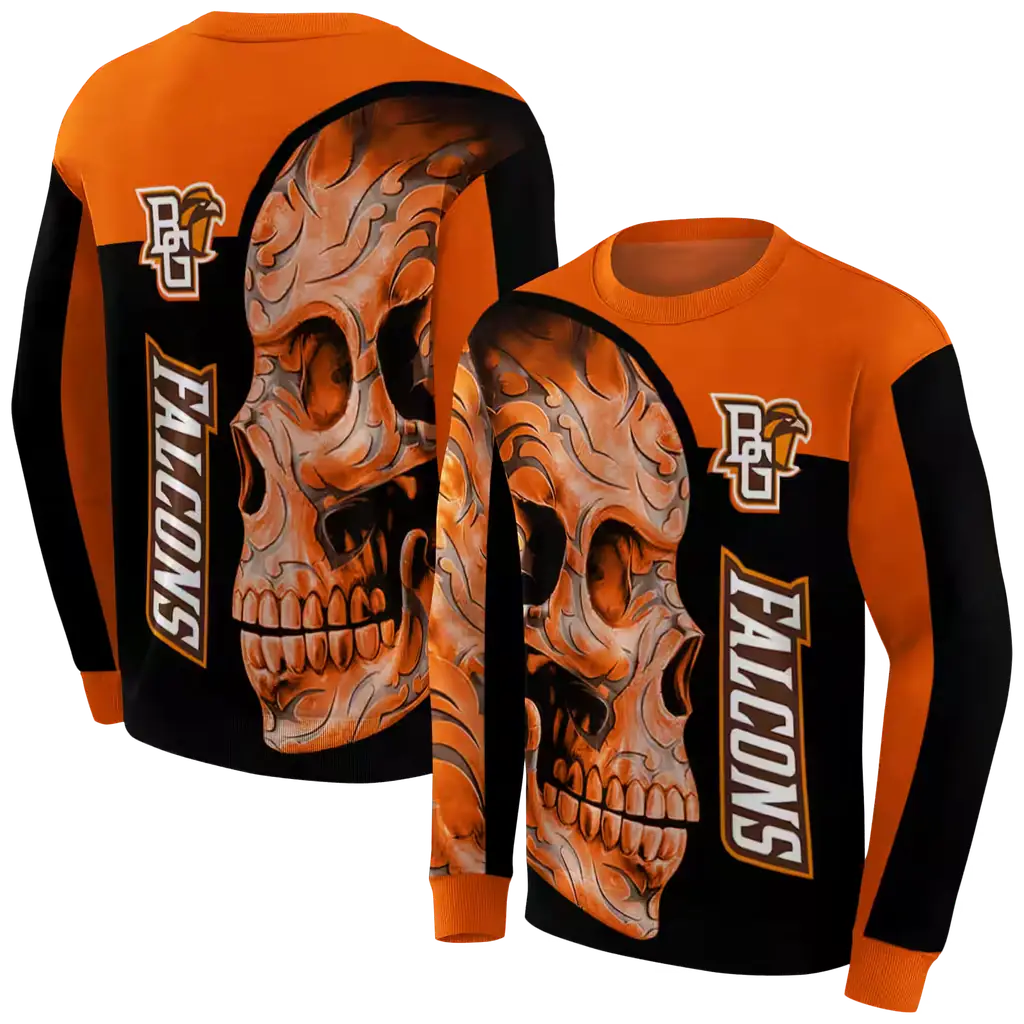 bowling green falcons skull motif orange black hoodie premium grade bowling green falcons skull motif orange black hoodie premium grade