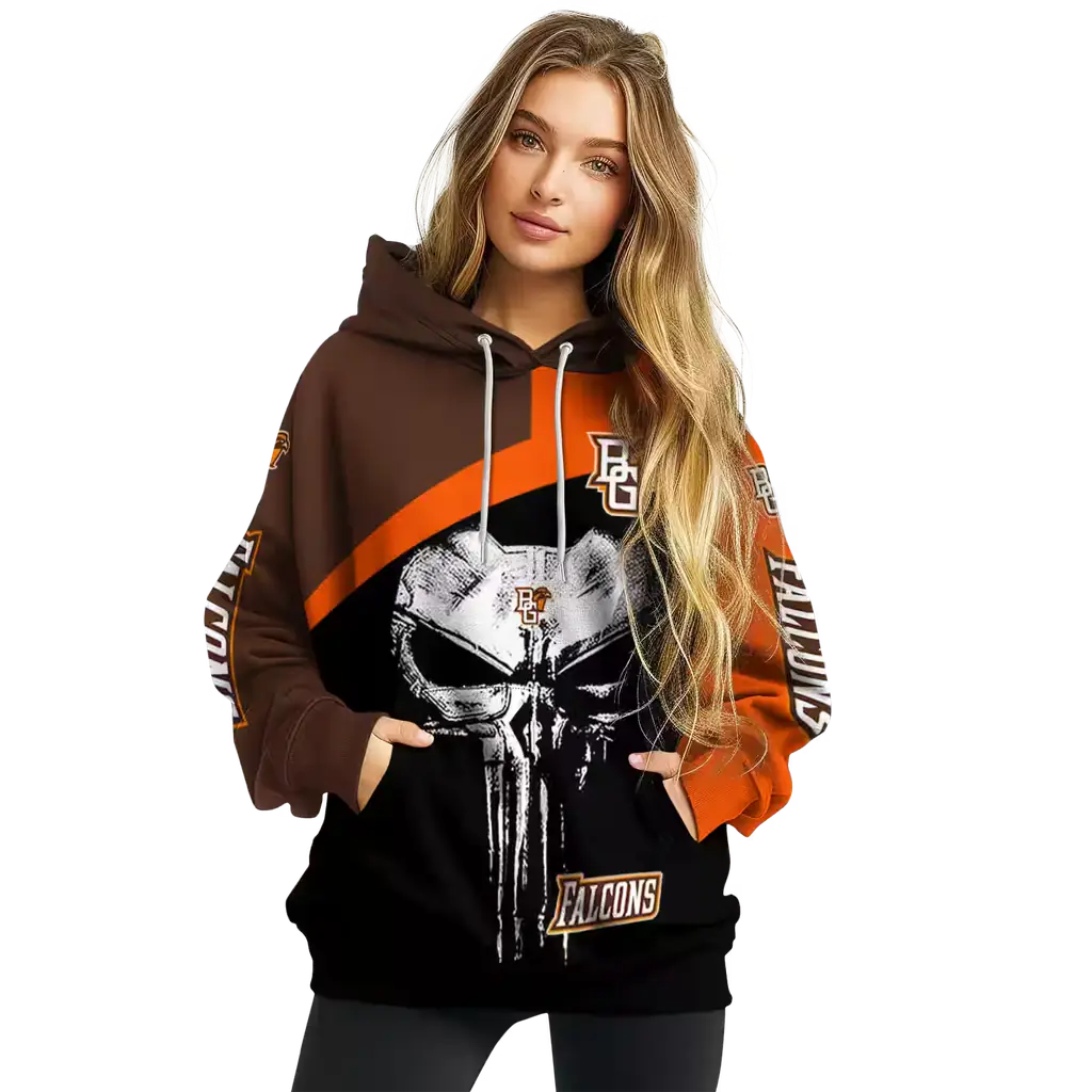 bowling green falcons skull punisher brown black hoodie high quality bowling green falcons skull punisher brown black hoodie high quality