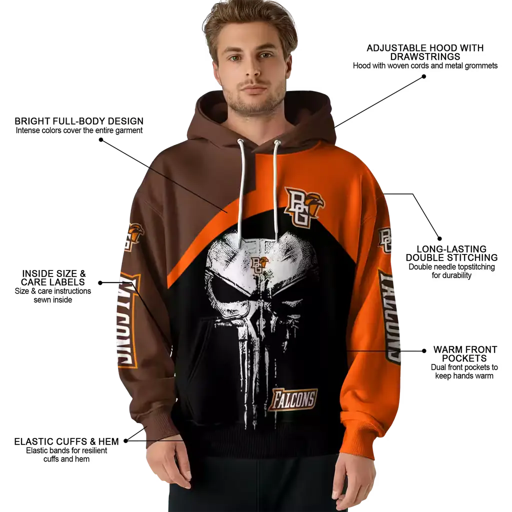 bowling green falcons skull punisher brown black hoodie latest model bowling green falcons skull punisher brown black hoodie latest model
