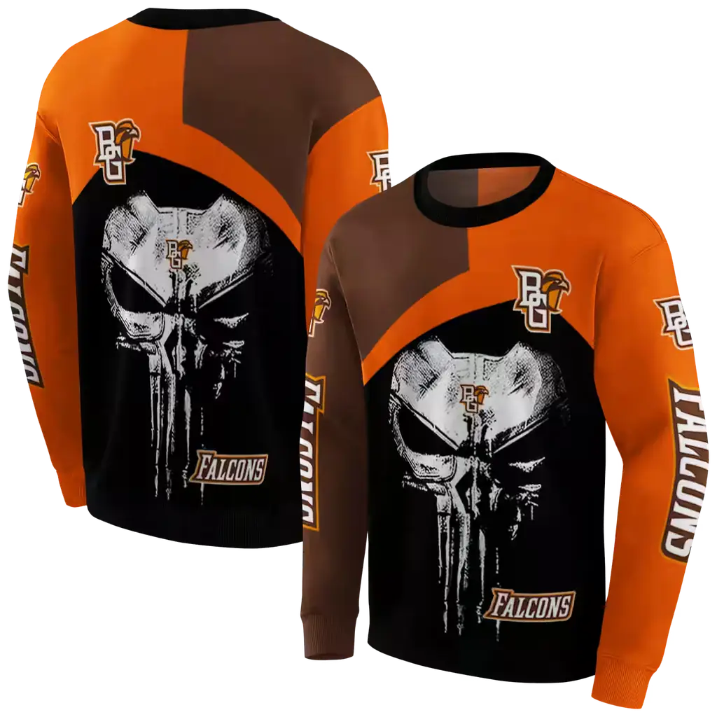 bowling green falcons skull punisher brown black hoodie premium grade bowling green falcons skull punisher brown black hoodie premium grade