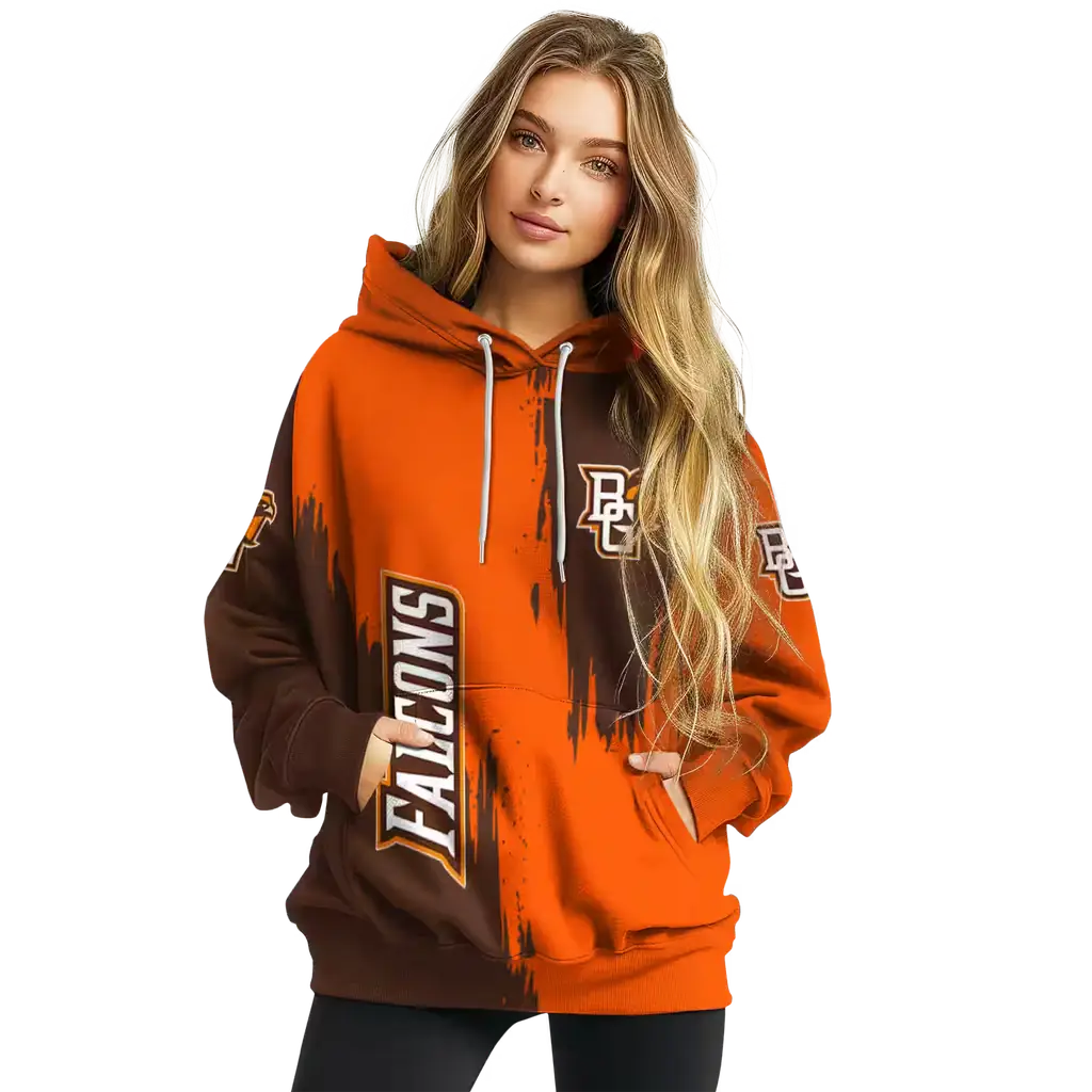 bowling green falcons splatter effect orange hoodie high quality bowling green falcons splatter effect orange hoodie high quality