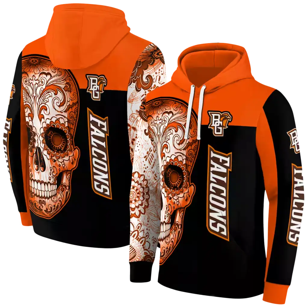 bowling green falcons sugar skull orange black hoodie fashion forward bowling green falcons sugar skull orange black hoodie fashion forward
