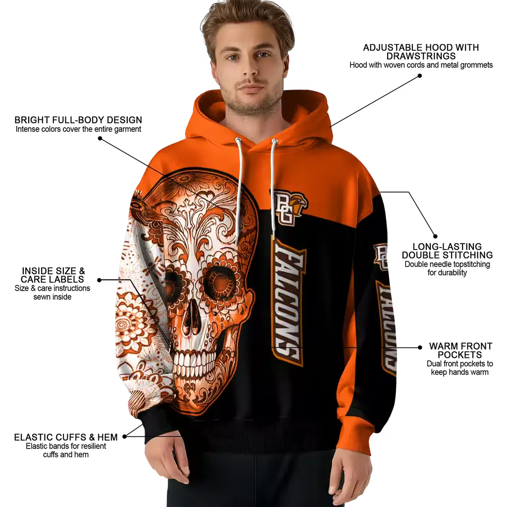 bowling green falcons sugar skull orange black hoodie latest model bowling green falcons sugar skull orange black hoodie latest model