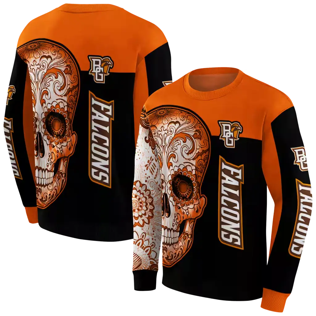 bowling green falcons sugar skull orange black hoodie premium grade bowling green falcons sugar skull orange black hoodie premium grade