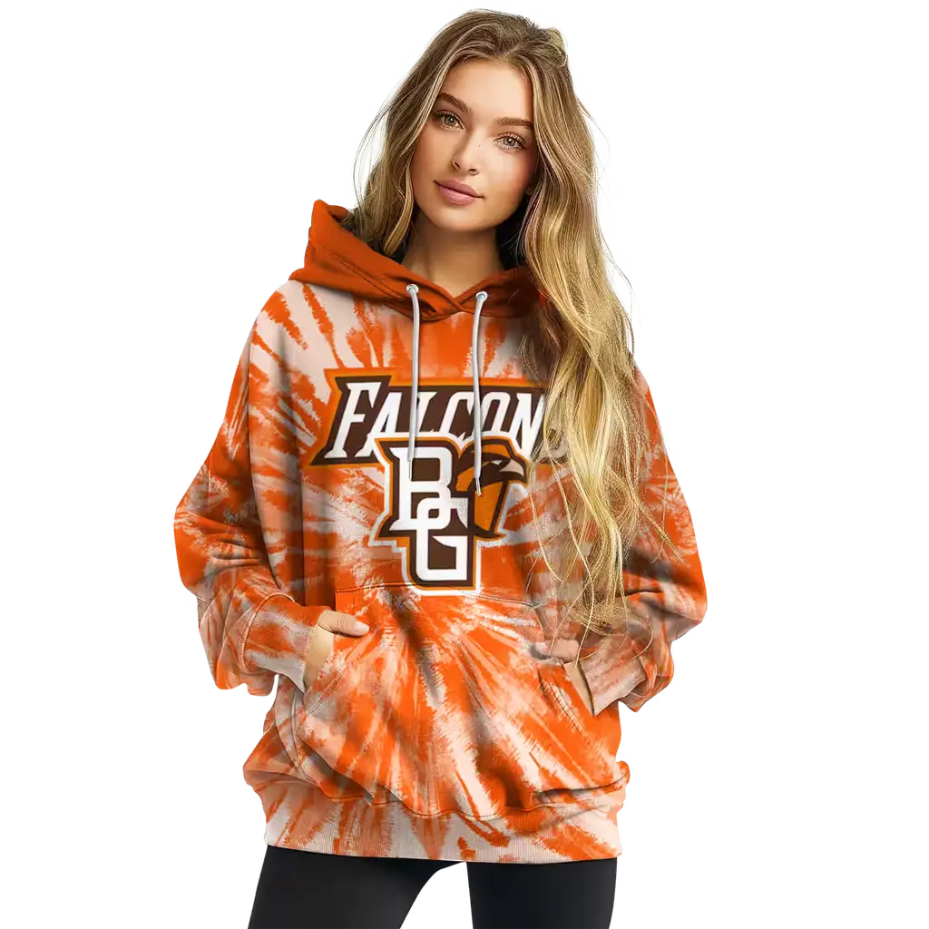 bowling green falcons tie dye pattern orange hoodie high quality bowling green falcons tie dye pattern orange hoodie high quality