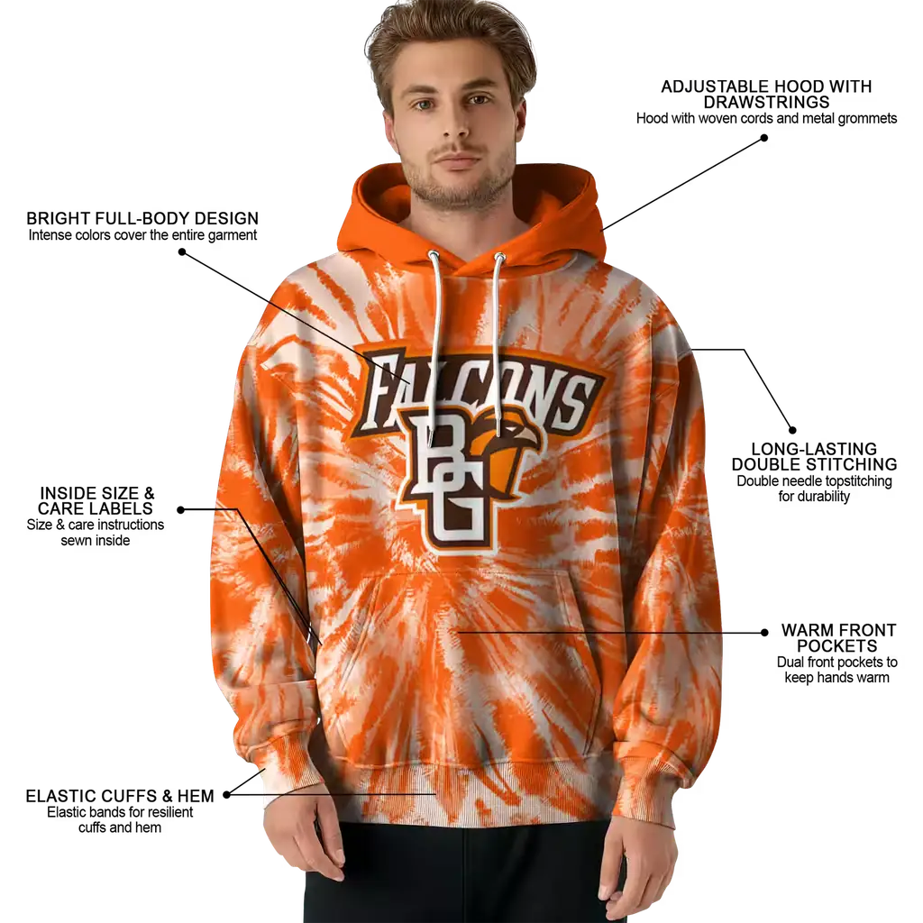 bowling green falcons tie dye pattern orange hoodie latest model bowling green falcons tie dye pattern orange hoodie latest model