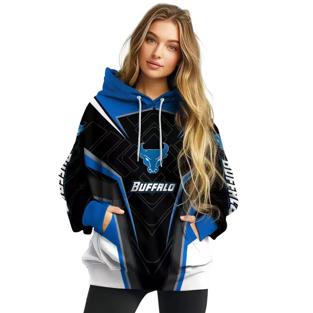 buffalo bulls futuristic pattern royal blue black hoodie high quality buffalo bulls futuristic pattern royal blue black hoodie high quality