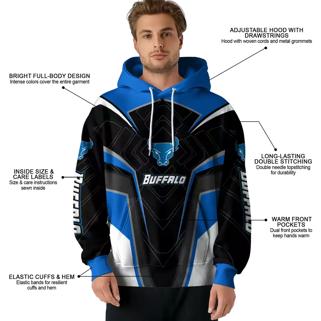 buffalo bulls futuristic pattern royal blue black hoodie latest model buffalo bulls futuristic pattern royal blue black hoodie latest model