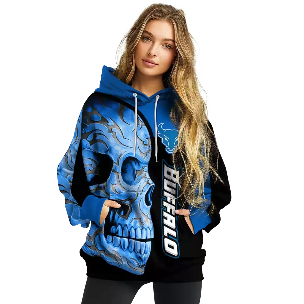 buffalo bulls skull motif royal blue black hoodie high quality buffalo bulls skull motif royal blue black hoodie high quality