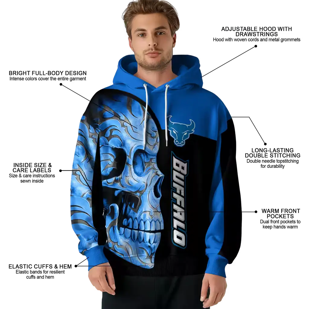 buffalo bulls skull motif royal blue black hoodie latest model buffalo bulls skull motif royal blue black hoodie latest model