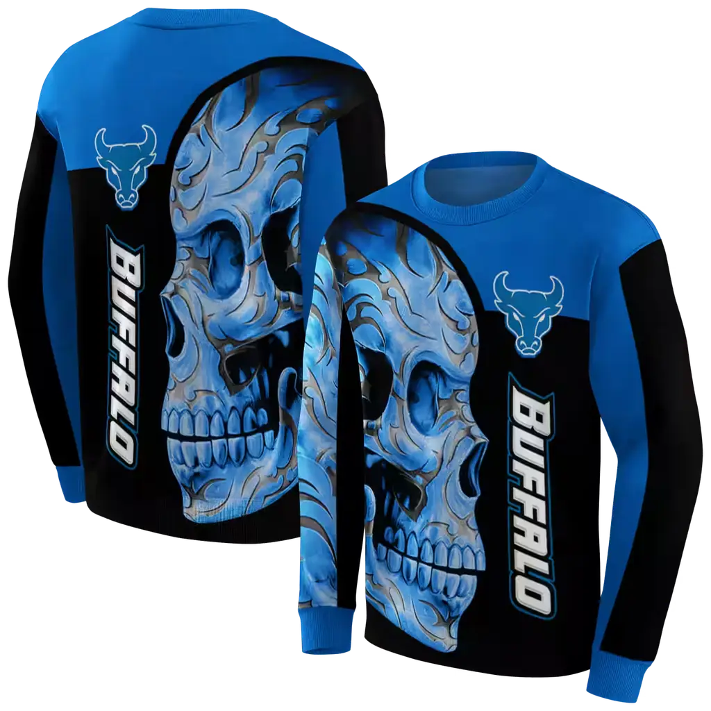 buffalo bulls skull motif royal blue black hoodie premium grade buffalo bulls skull motif royal blue black hoodie premium grade