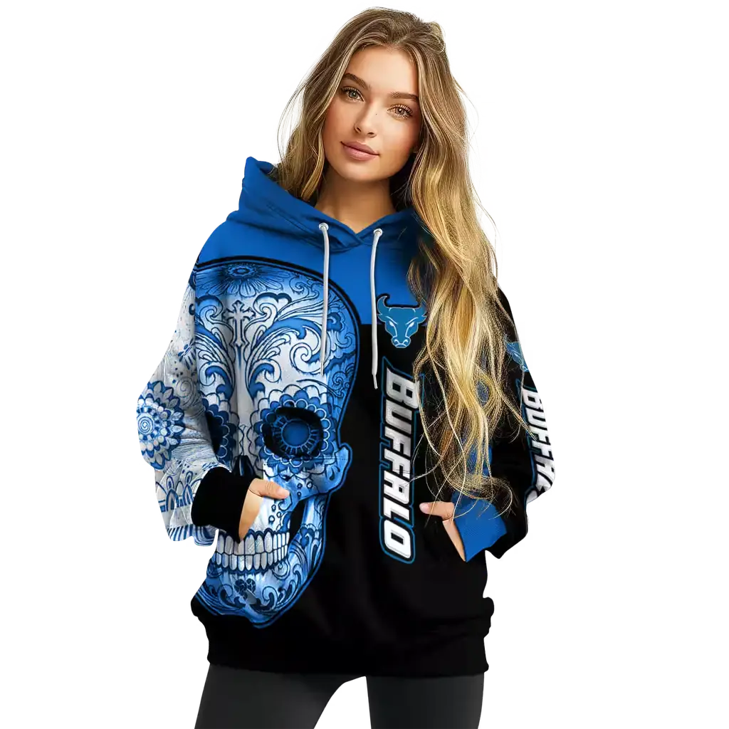 buffalo bulls sugar skull royal blue black hoodie high quality buffalo bulls sugar skull royal blue black hoodie high quality