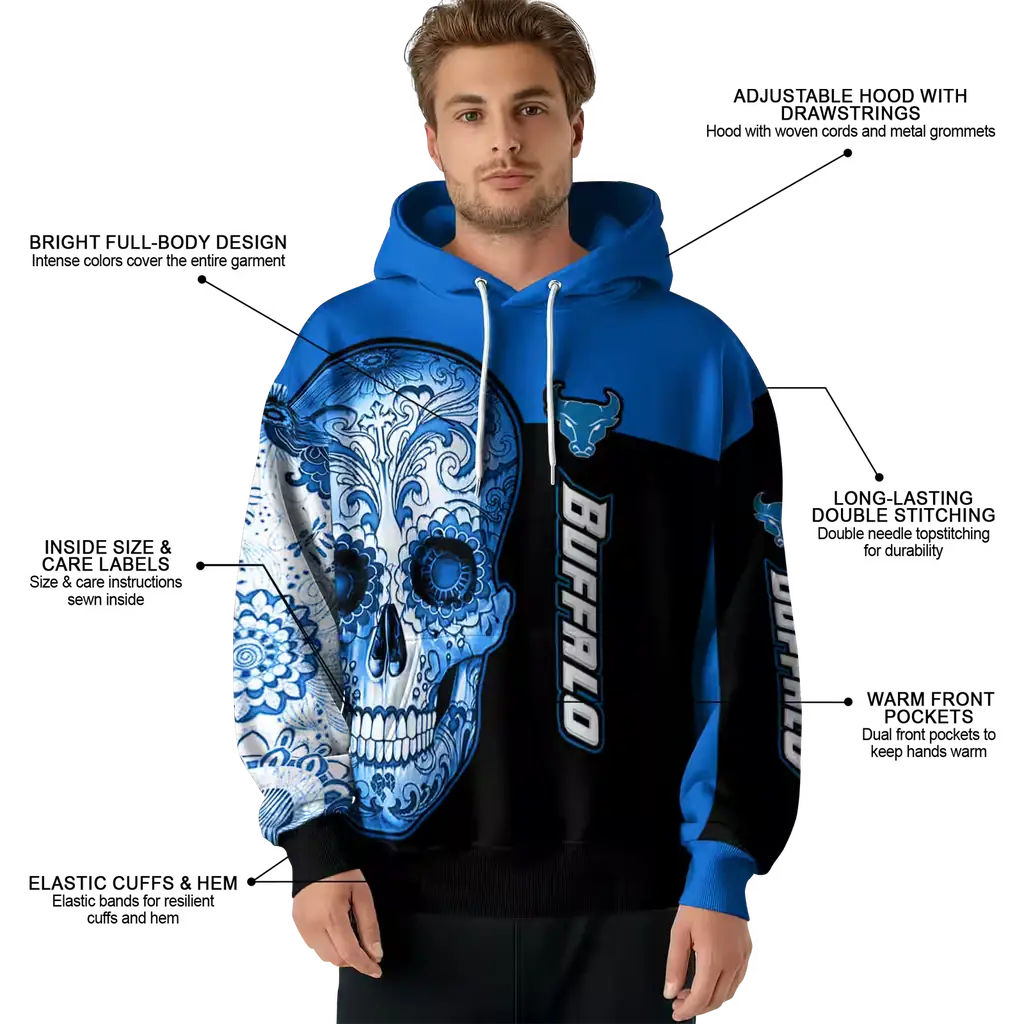 buffalo bulls sugar skull royal blue black hoodie latest model buffalo bulls sugar skull royal blue black hoodie latest model
