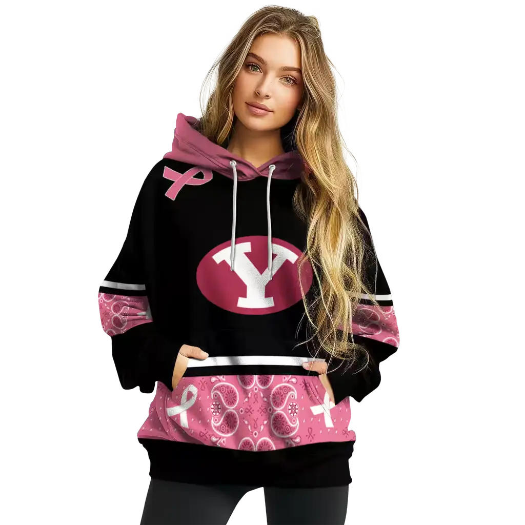 byu cougars awareness ribbon black pink hoodie high quality byu cougars awareness ribbon black pink hoodie high quality